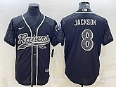 Men's Baltimore Ravens #8 Lamar Jackson Black Reflective With Patch Cool Base Stitched Baseball Jersey,baseball caps,new era cap wholesale,wholesale hats